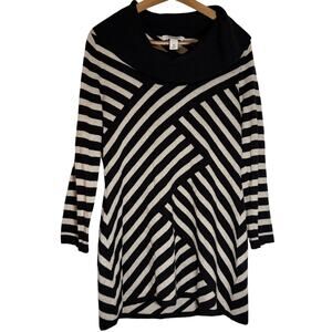 WHBM Women’s sweater tunic length black/cream/gold sparkle stripe. Size L.